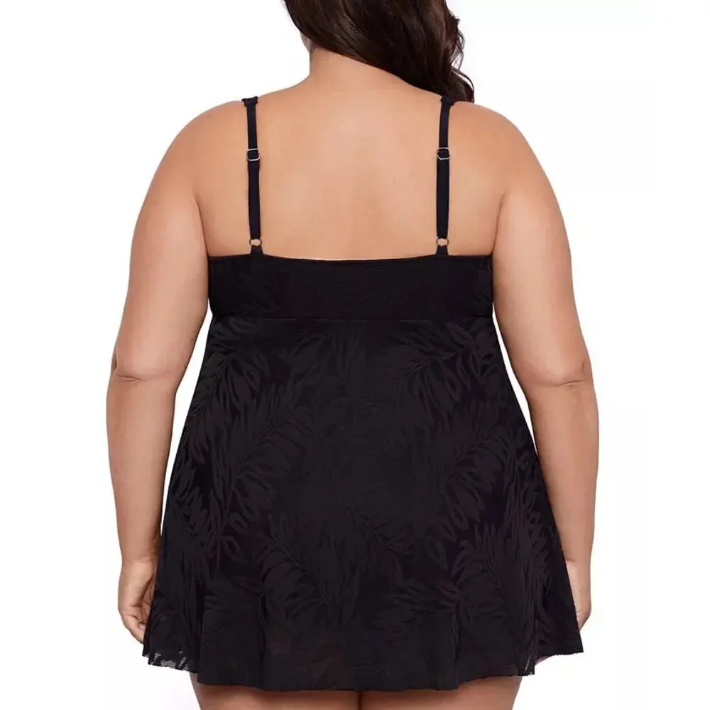 Swim Solutions Women's Tummy-Control Flyaway Swimdress In Black - Picture 2 of 6